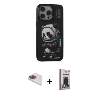 MARSİLYAN™- iPhone 13 Pro Max Kılıf Siluet Modern Özel Seri - Siyah Bilvis Hayalet Cam Ekran Koruyucu + Pers Alüminyum Kamera Lens - GI