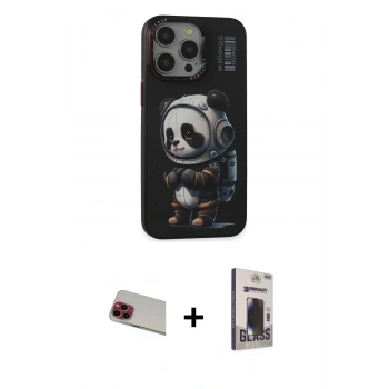 MARSİLYAN™- iPhone 13 Pro Max Kılıf Siluet Modern Özel Seri - Siyah Bilvis Hayalet Cam Ekran Koruyucu + Rainbow Kamera Lens Koruma Cam - KI