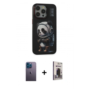 MARSİLYAN™- iPhone 13 Pro Max Kılıf Siluet Modern Özel Seri - Siyah Bilvis Hayalet Cam Ekran Koruyucu + Neon Fosforlu Kamera Lens - MI