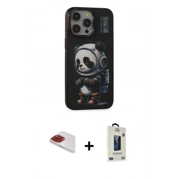 MARSİLYAN™- iPhone 13 Pro Max Kılıf Siluet Modern Özel Seri - Siyah Bilvis Hayalet Cam Ekran Koruyucu + Pers Alüminyum Kamera Lens - KI