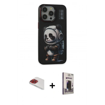 MARSİLYAN™- iPhone 13 Pro Max Kılıf Siluet Modern Özel Seri - Siyah Bilvis Hayalet Cam Ekran Koruyucu + Pers Alüminyum Kamera Lens - KI