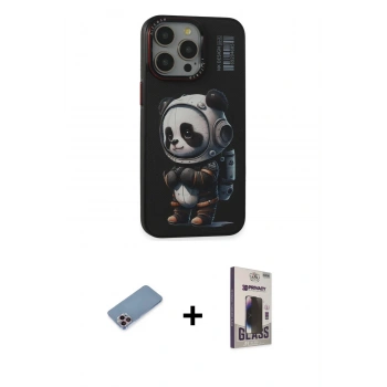 MARSİLYAN™- iPhone 13 Pro Max Kılıf Siluet Modern Özel Seri - Siyah Bilvis Hayalet Cam Ekran Koruyucu + Shine Kamera Lens Koruma Cam - PE