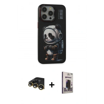 MARSİLYAN™- iPhone 13 Pro Max Kılıf Siluet Modern Özel Seri - Siyah Bilvis Hayalet Cam Ekran Koruyucu + Raze Metal Kamera Lens - GD
