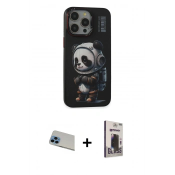 MARSİLYAN™- iPhone 13 Pro Max Kılıf Siluet Modern Özel Seri - Siyah Bilvis Hayalet Cam Ekran Koruyucu + Rainbow Kamera Lens Koruma Cam - MI