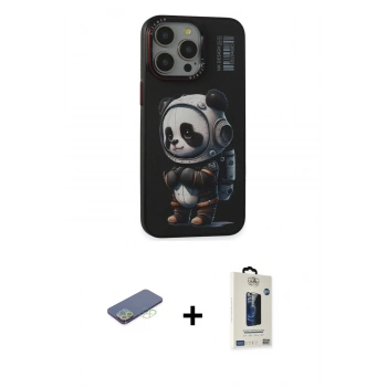 MARSİLYAN™- iPhone 13 Pro Max Kılıf Siluet Modern Özel Seri - Siyah Bilvis Hayalet Cam Ekran Koruyucu + Renkli Kamera Lens Koruma Cam - YL