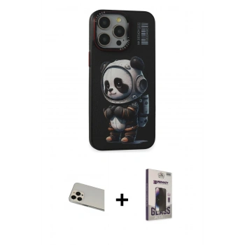MARSİLYAN™- iPhone 13 Pro Max Kılıf Siluet Modern Özel Seri - Siyah Bilvis Hayalet Cam Ekran Koruyucu + Rainbow Kamera Lens Koruma Cam - REGD