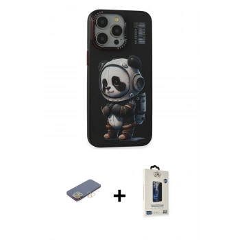 MARSİLYAN™- iPhone 13 Pro Max Kılıf Siluet Modern Özel Seri - Siyah Bilvis Hayalet Cam Ekran Koruyucu + Renkli Kamera Lens Koruma Cam - SI