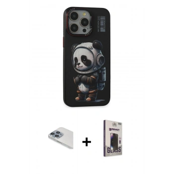 MARSİLYAN™- iPhone 13 Pro Max Kılıf Siluet Modern Özel Seri - Siyah Bilvis Hayalet Cam Ekran Koruyucu + Pers Alüminyum Kamera Lens - SABE