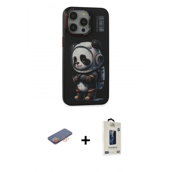 MARSİLYAN™- iPhone 13 Pro Max Kılıf Siluet Modern Özel Seri - Siyah Bilvis Hayalet Cam Ekran Koruyucu + Renkli Kamera Lens Koruma Cam - TU
