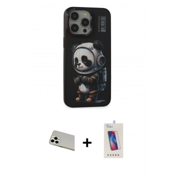 MARSİLYAN™- iPhone 13 Pro Max Kılıf Siluet Modern Özel Seri - Siyah Joko 5D Cam + Rainbow Kamera Lens Koruma Cam - BZ