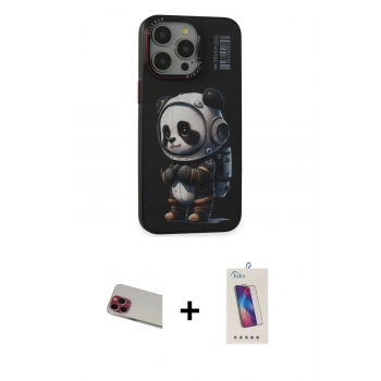 MARSİLYAN™- iPhone 13 Pro Max Kılıf Siluet Modern Özel Seri - Siyah Joko 5D Cam + Rainbow Kamera Lens Koruma Cam - KI