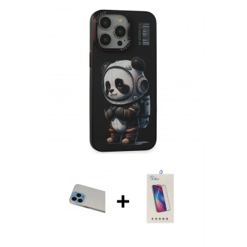 MARSİLYAN™- iPhone 13 Pro Max Kılıf Siluet Modern Özel Seri - Siyah Joko 5D Cam + Rainbow Kamera Lens Koruma Cam - MI