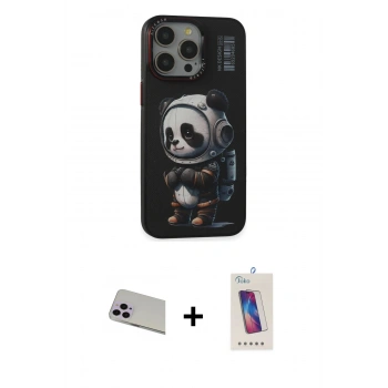 MARSİLYAN™- iPhone 13 Pro Max Kılıf Siluet Modern Özel Seri - Siyah Joko 5D Cam + Rainbow Kamera Lens Koruma Cam - MR