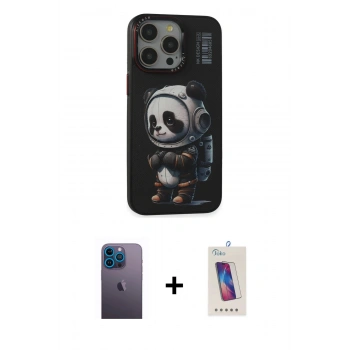 MARSİLYAN™- iPhone 13 Pro Max Kılıf Siluet Modern Özel Seri - Siyah Joko 5D Cam + Neon Fosforlu Kamera Lens - MI