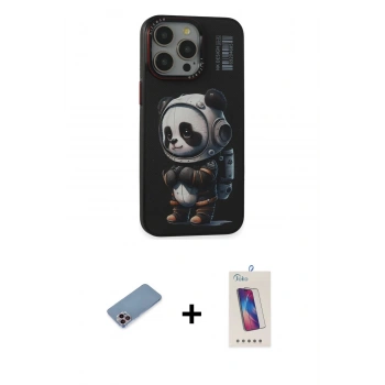 MARSİLYAN™- iPhone 13 Pro Max Kılıf Siluet Modern Özel Seri - Siyah Joko 5D Cam + Shine Kamera Lens Koruma Cam - PE