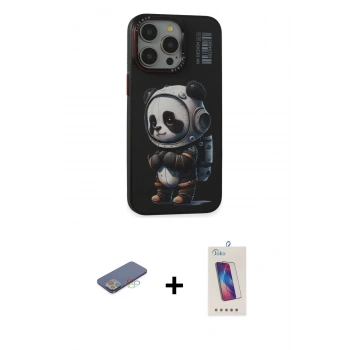 MARSİLYAN™- iPhone 13 Pro Max Kılıf Siluet Modern Özel Seri - Siyah Joko 5D Cam + Renkli Kamera Lens Koruma Cam - MI