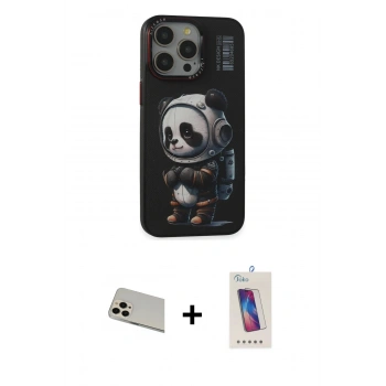 MARSİLYAN™- iPhone 13 Pro Max Kılıf Siluet Modern Özel Seri - Siyah Joko 5D Cam + Rainbow Kamera Lens Koruma Cam - REGD