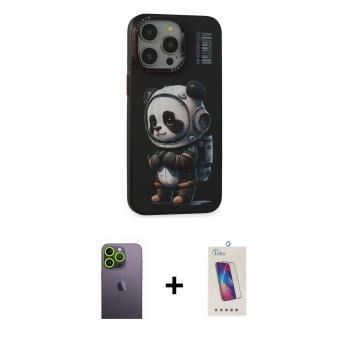 MARSİLYAN™- iPhone 13 Pro Max Kılıf Siluet Modern Özel Seri - Siyah Joko 5D Cam + Neon Fosforlu Kamera Lens - YL