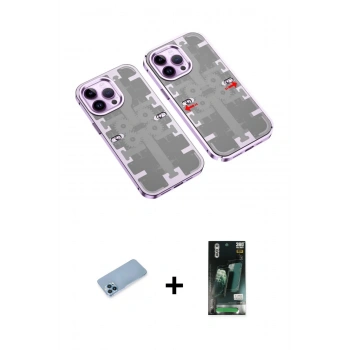 MARSİLYAN™- iPhone 13 Pro Max Kılıf Ufuk Doku Prime - Şeffaf 360 Full Body Arka Koruyucu + Shine Kamera Lens Koruma Cam - MI