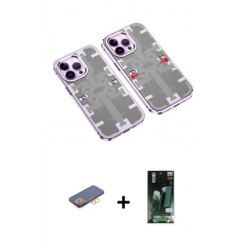 MARSİLYAN™- iPhone 13 Pro Max Kılıf Ufuk Doku Prime - Şeffaf 360 Full Body Arka Koruyucu + Renkli Kamera Lens Koruma Cam - TU