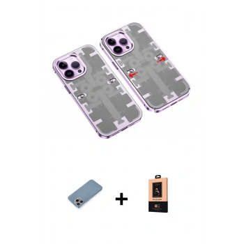 MARSİLYAN™- iPhone 13 Pro Max Kılıf Ufuk Doku Prime - Şeffaf Maxco Cam Ekran Koruyucu + Shine Kamera Lens Koruma Cam - GI
