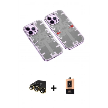 MARSİLYAN™- iPhone 13 Pro Max Kılıf Ufuk Doku Prime - Şeffaf Maxco Cam Ekran Koruyucu + Raze Metal Kamera Lens - GD