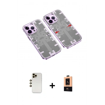 MARSİLYAN™- iPhone 13 Pro Max Kılıf Ufuk Doku Prime - Şeffaf Maxco Cam Ekran Koruyucu + Shine Kamera Lens - GD