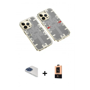 MARSİLYAN™- iPhone 13 Pro Max Kılıf Ufuk Doku Prime - Şeffaf Maxco Cam Ekran Koruyucu + Pers Alüminyum Kamera Lens - LT