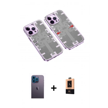 MARSİLYAN™- iPhone 13 Pro Max Kılıf Ufuk Doku Prime - Şeffaf Maxco Cam Ekran Koruyucu + Neon Fosforlu Kamera Lens - MI