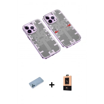 MARSİLYAN™- iPhone 13 Pro Max Kılıf Ufuk Doku Prime - Şeffaf Maxco Cam Ekran Koruyucu + Shine Kamera Lens Koruma Cam - MI