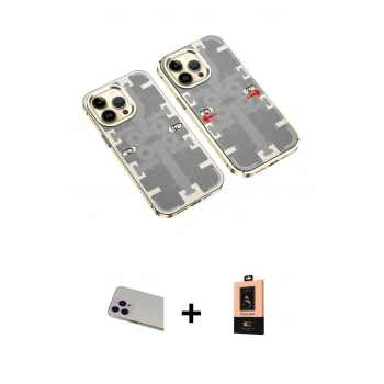 MARSİLYAN™- iPhone 13 Pro Max Kılıf Ufuk Doku Prime - Şeffaf Maxco Cam Ekran Koruyucu + Rainbow Kamera Lens Koruma Cam - MR