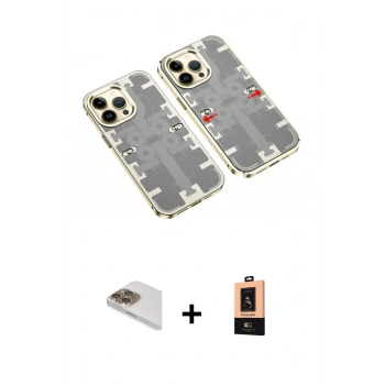 MARSİLYAN™- iPhone 13 Pro Max Kılıf Ufuk Doku Prime - Şeffaf Maxco Cam Ekran Koruyucu + Pers Alüminyum Kamera Lens - GD