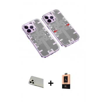 MARSİLYAN™- iPhone 13 Pro Max Kılıf Ufuk Doku Prime - Şeffaf Maxco Cam Ekran Koruyucu + Rainbow Kamera Lens Koruma Cam - BZ