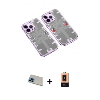 MARSİLYAN™- iPhone 13 Pro Max Kılıf Ufuk Doku Prime - Şeffaf Maxco Cam Ekran Koruyucu + Rainbow Kamera Lens Koruma Cam - MI