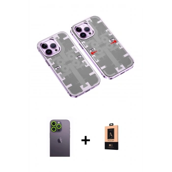 MARSİLYAN™- iPhone 13 Pro Max Kılıf Ufuk Doku Prime - Şeffaf Maxco Cam Ekran Koruyucu + Neon Fosforlu Kamera Lens - YL