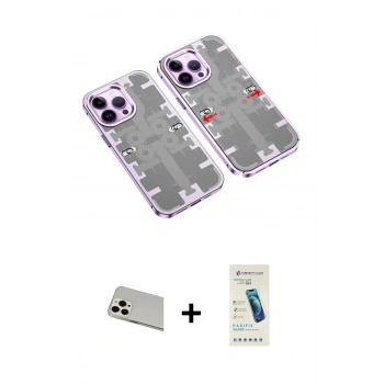 MARSİLYAN™- iPhone 13 Pro Max Kılıf Ufuk Doku Prime - Şeffaf Pasifik Cam Ekran Koruyucu + Rainbow Kamera Lens Koruma Cam - BZ
