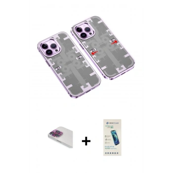 MARSİLYAN™- iPhone 13 Pro Max Kılıf Ufuk Doku Prime - Şeffaf Pasifik Cam Ekran Koruyucu + Pers Alüminyum Kamera Lens - GI