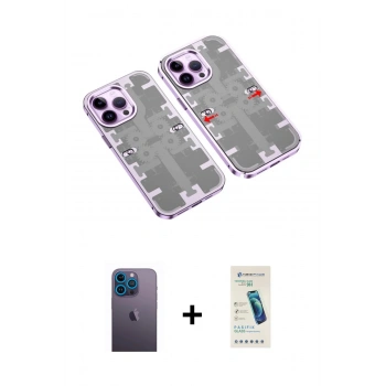 MARSİLYAN™- iPhone 13 Pro Max Kılıf Ufuk Doku Prime - Şeffaf Pasifik Cam Ekran Koruyucu + Neon Fosforlu Kamera Lens - MI