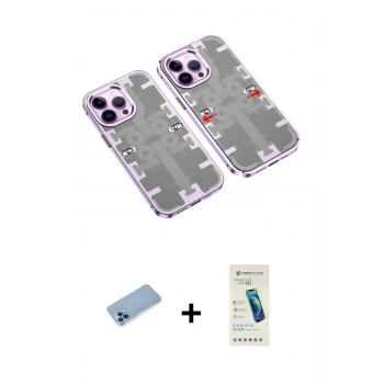 MARSİLYAN™- iPhone 13 Pro Max Kılıf Ufuk Doku Prime - Şeffaf Pasifik Cam Ekran Koruyucu + Shine Kamera Lens Koruma Cam - MI