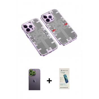 MARSİLYAN™- iPhone 13 Pro Max Kılıf Ufuk Doku Prime - Şeffaf Pasifik Cam Ekran Koruyucu + Neon Fosforlu Kamera Lens - YL