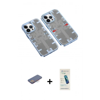 MARSİLYAN™- iPhone 13 Pro Max Kılıf Ufuk Doku Prime - Şeffaf Pasifik Cam Ekran Koruyucu + Renkli Kamera Lens Koruma Cam - PE