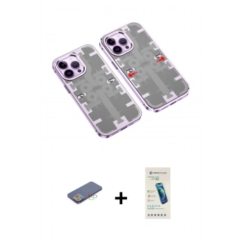 MARSİLYAN™- iPhone 13 Pro Max Kılıf Ufuk Doku Prime - Şeffaf Pasifik Cam Ekran Koruyucu + Renkli Kamera Lens Koruma Cam - MI