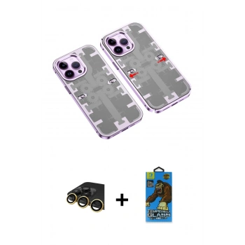 MARSİLYAN™- iPhone 13 Pro Max Kılıf Ufuk Doku Prime - Siyah 18D Cam Ekran Koruyucu + Raze Metal Kamera Lens - GD