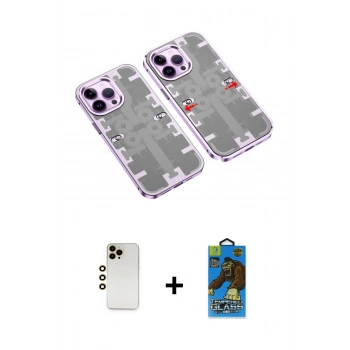 MARSİLYAN™- iPhone 13 Pro Max Kılıf Ufuk Doku Prime - Siyah 18D Cam Ekran Koruyucu + Shine Kamera Lens - GD