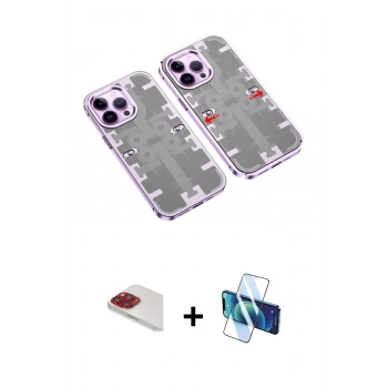 MARSİLYAN™- iPhone 13 Pro Max Kılıf Ufuk Doku Prime - Siyah 3D Antistatik Cam Ekran Koruyucu + Pers Alüminyum Kamera Lens - KI