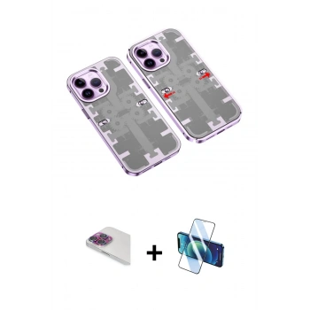 MARSİLYAN™- iPhone 13 Pro Max Kılıf Ufuk Doku Prime - Siyah 3D Antistatik Cam Ekran Koruyucu + Pers Alüminyum Kamera Lens - GI