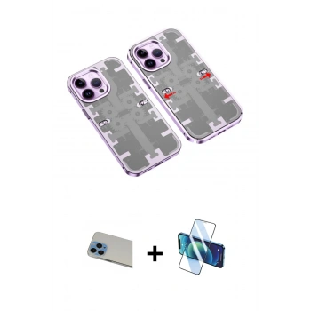 MARSİLYAN™- iPhone 13 Pro Max Kılıf Ufuk Doku Prime - Siyah 3D Antistatik Cam Ekran Koruyucu + Rainbow Kamera Lens Koruma Cam - MI