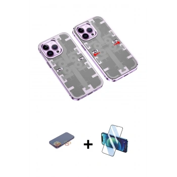 MARSİLYAN™- iPhone 13 Pro Max Kılıf Ufuk Doku Prime - Siyah 3D Antistatik Cam Ekran Koruyucu + Renkli Kamera Lens Koruma Cam - TU