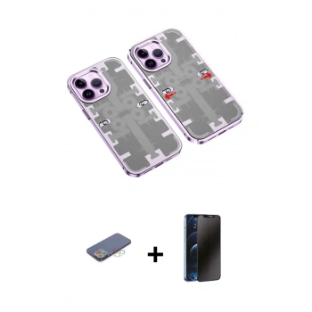MARSİLYAN™- iPhone 13 Pro Max Kılıf Ufuk Doku Prime - Siyah 3D Antistatik Hayalet Cam Ekran Koruyucu + Renkli Kamera Lens Koruma Cam - MI