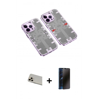 MARSİLYAN™- iPhone 13 Pro Max Kılıf Ufuk Doku Prime - Siyah 3D Antistatik Hayalet Cam Ekran Koruyucu + Rainbow Kamera Lens Koruma Cam - REGD